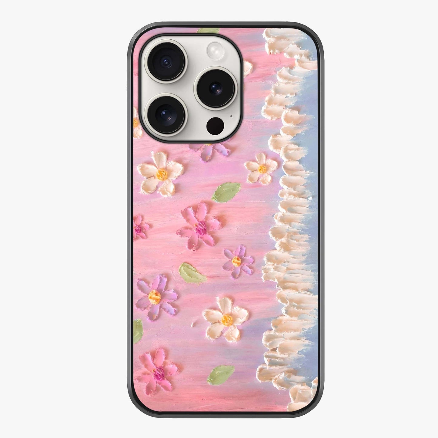 Dreamy Painted Garden Glass Case showing full back design in clean flat view with glossy glass finish.