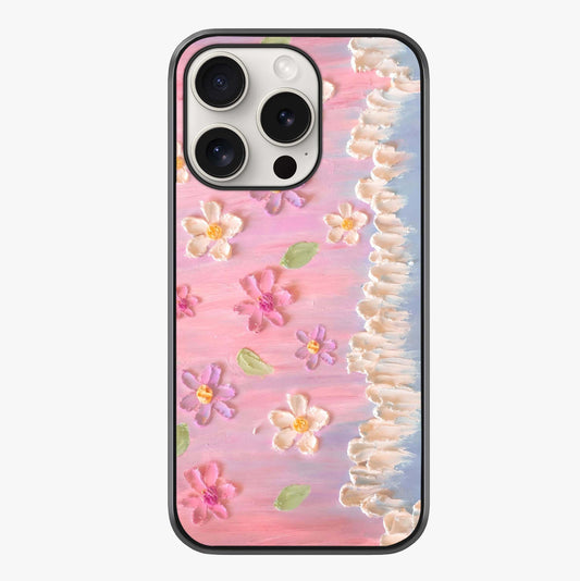 Dreamy Painted Garden Glass Case showing full back design in clean flat view with glossy glass finish.