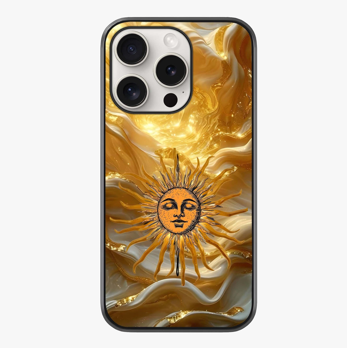 Eternal Golden Glow Glass Case showing full back design in clean flat view with glossy glass finish.