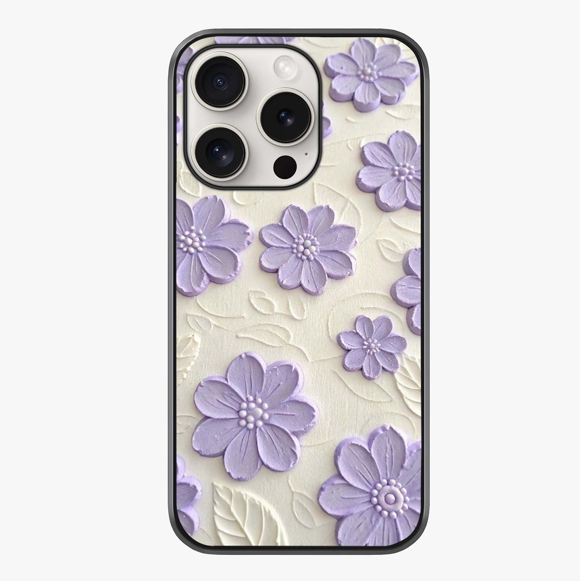 Floral Wall Art With Purple Flowers Glass Case showing full back design in clean flat view with glossy glass finish.