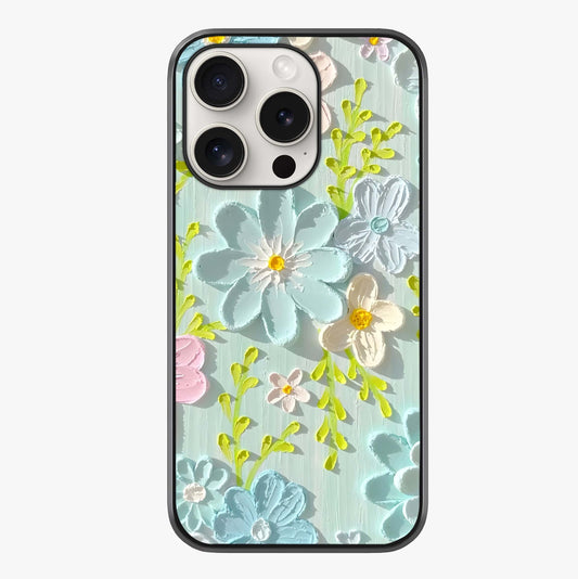Frosted Petal Garden Glass Case showing full back design in clean flat view with glossy glass finish.