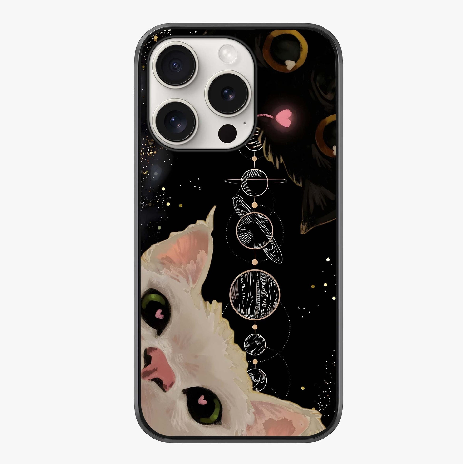 Galactic Cat Glass Case showing full back design in clean flat view with glossy glass finish.