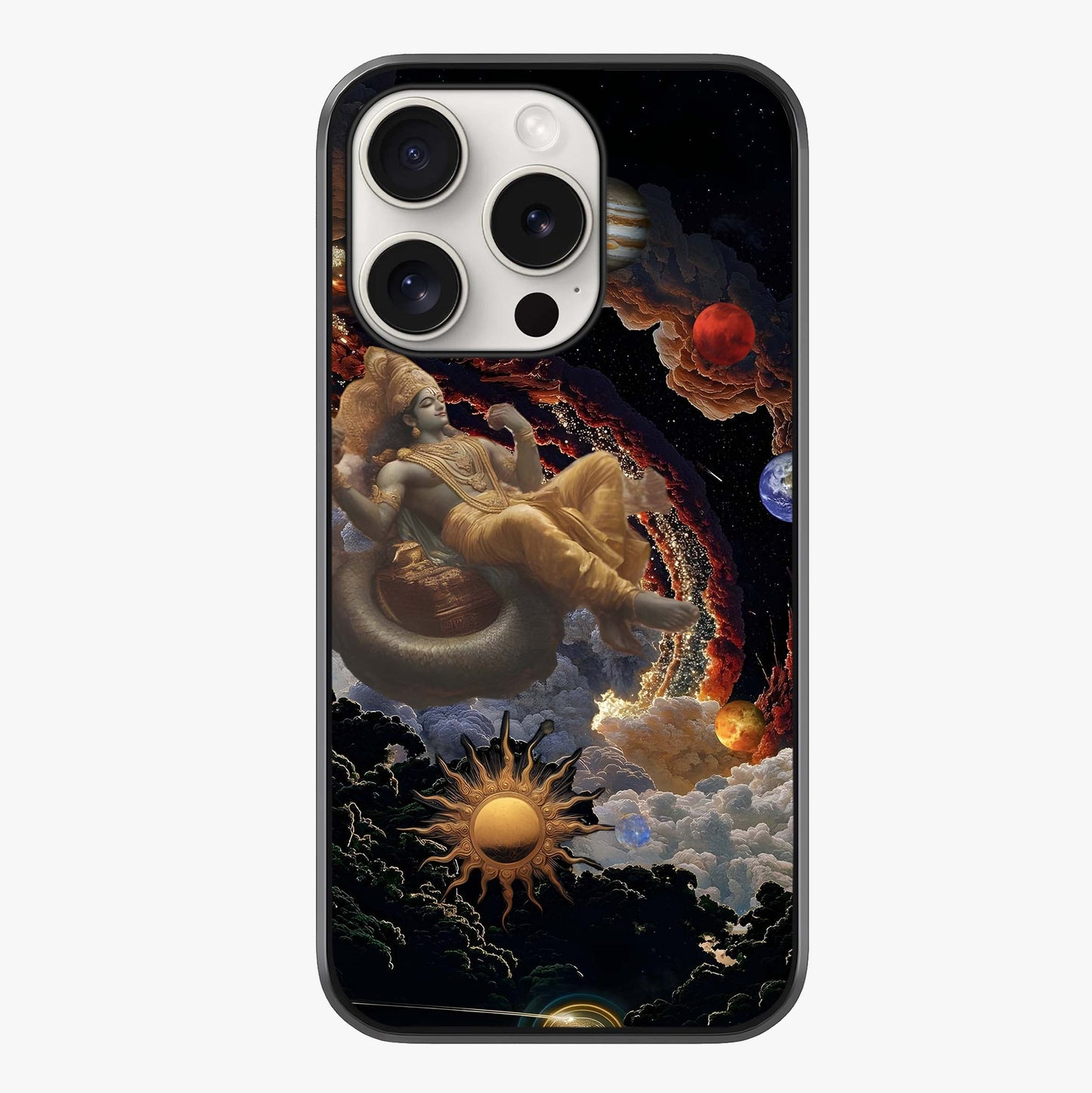 Galactic Divine God Glass Case showing full back design in clean flat view with glossy glass finish.