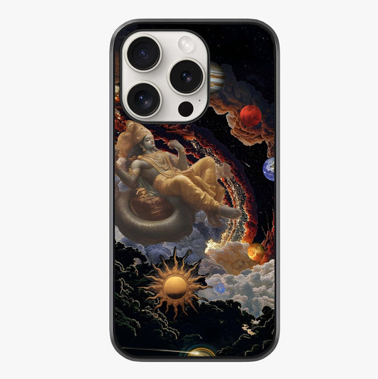 Galactic Divine God Glass Case showing full back design in clean flat view with glossy glass finish.