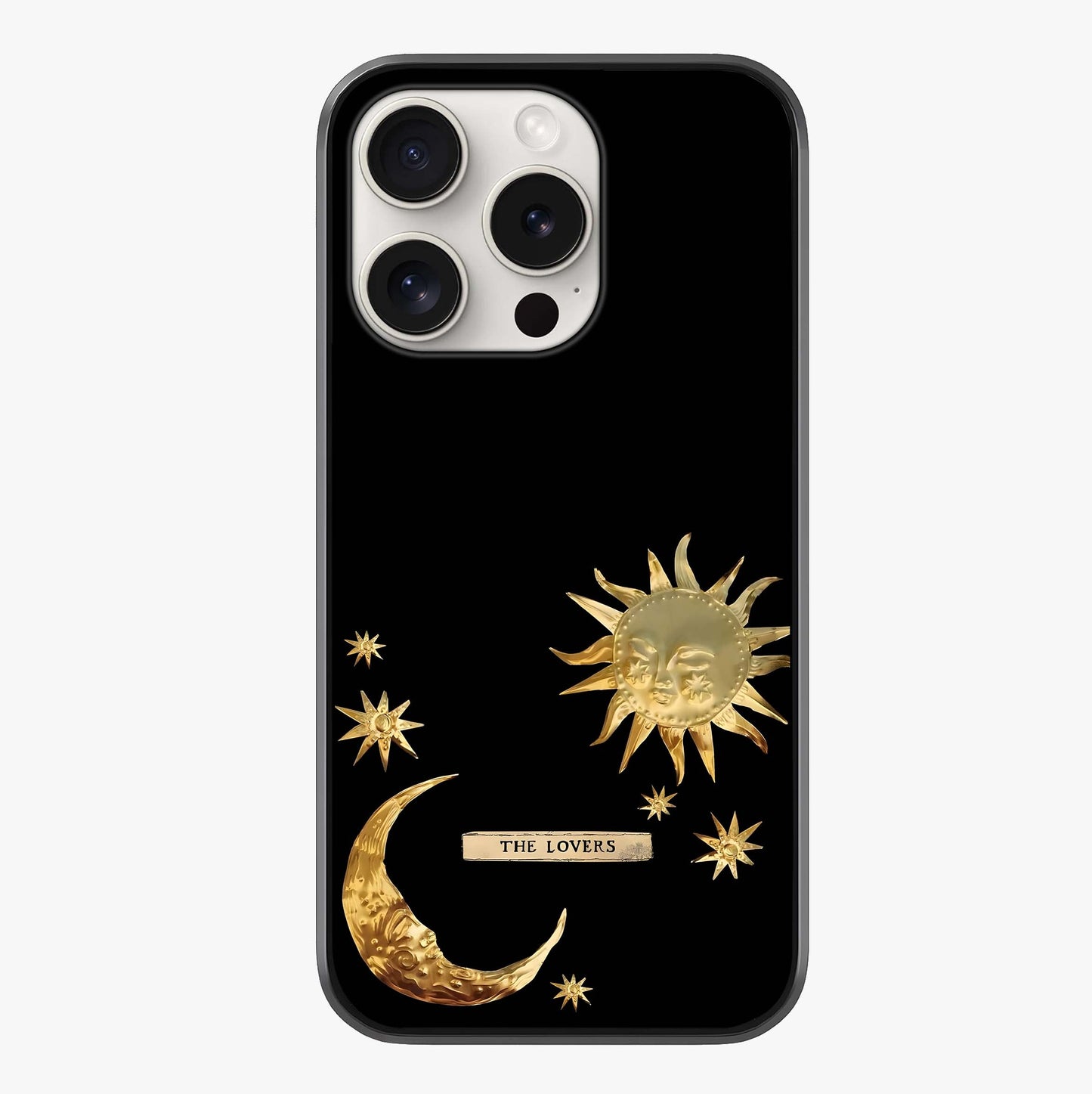 Golden Celestial Charm Glass Case showing full back design in clean flat view with glossy glass finish.