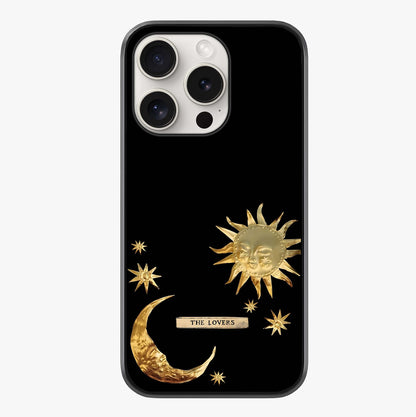 Golden Celestial Charm Glass Case showing full back design in clean flat view with glossy glass finish.