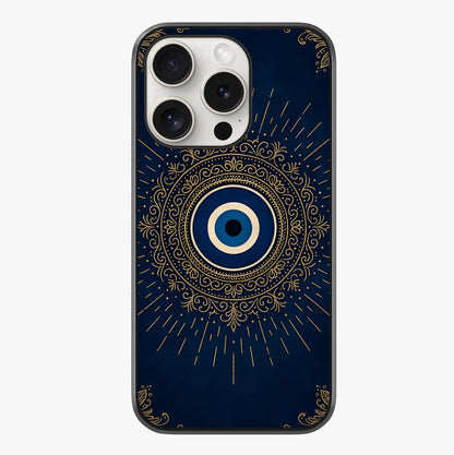 Golden Evil Eye Mandala Glass Case showing full back design in clean flat view with glossy glass finish.