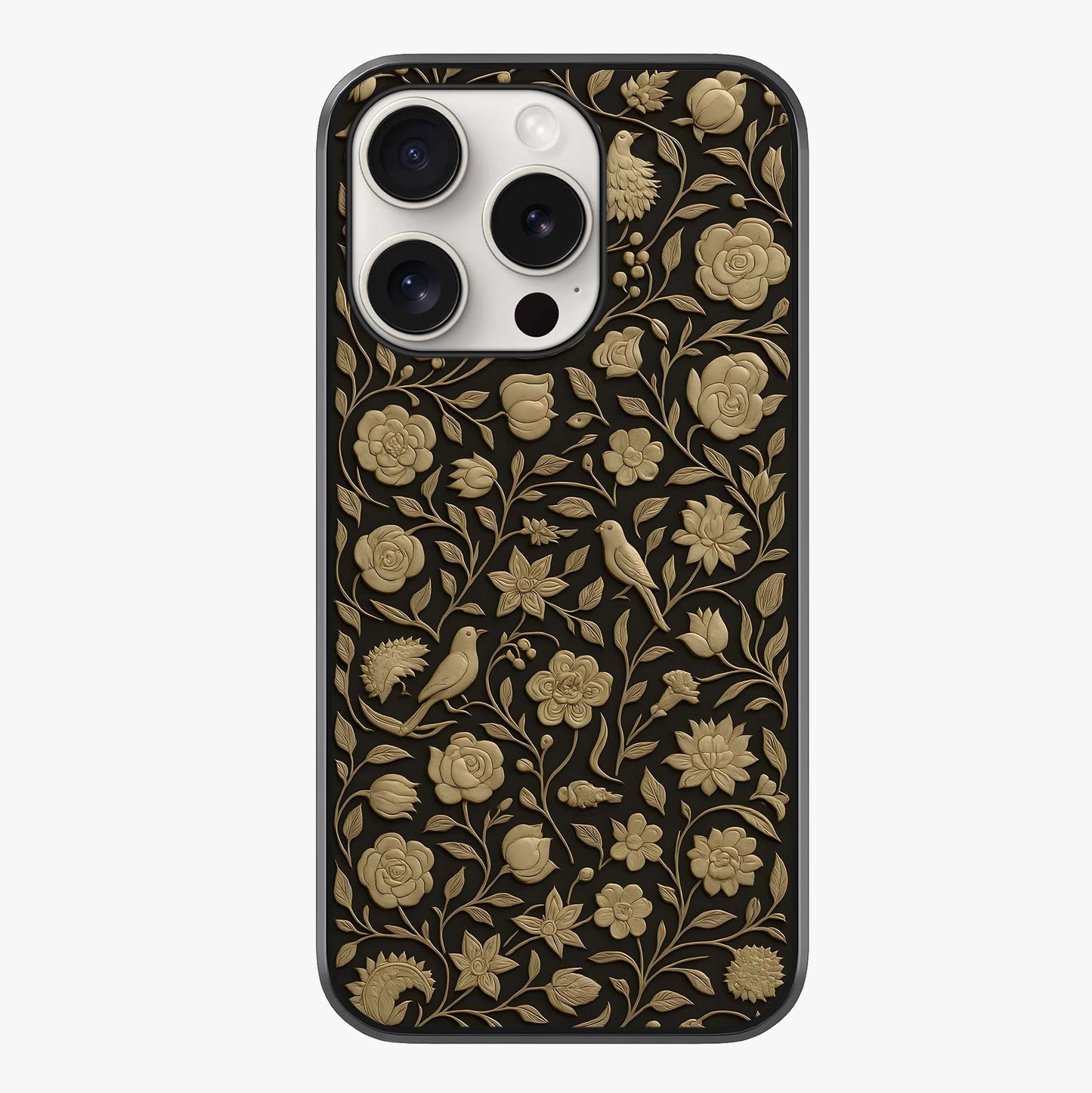 Golden Floral Majesty Glass Case showing full back design in clean flat view with glossy glass finish.