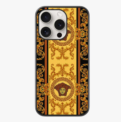Golden Royal Heritage Glass Case showing full back design in clean flat view with glossy glass finish.