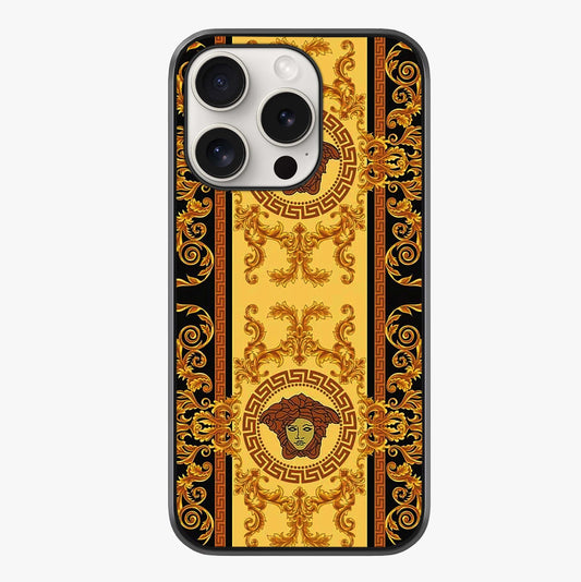 Golden Royal Heritage Glass Case showing full back design in clean flat view with glossy glass finish.