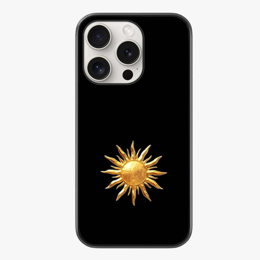 Golden Sun Minimalism Glass Case showing full back design in clean flat view with glossy glass finish.