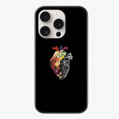 Heart With Flowers Glass Case showing full back design in clean flat view with glossy glass finish.