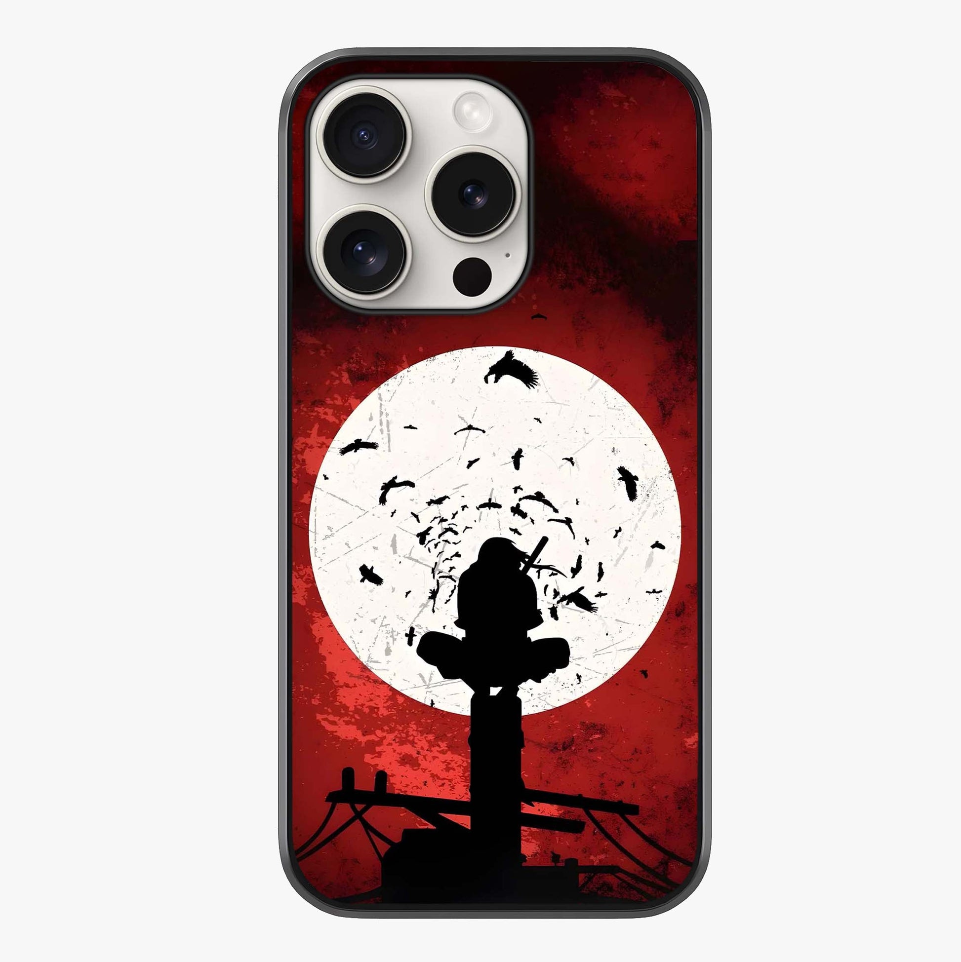 Itachi Limited Edition Naruto Anime Glass Case showing full back design in clean flat view with glossy glass finish.