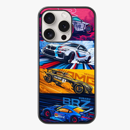 Jdm Sports Car Glass Case showing full back design in clean flat view with glossy glass finish.
