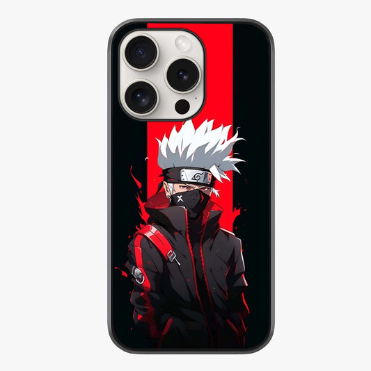 Kakashi Scarlet Shadow Glass Case showing full back design in clean flat view with glossy glass finish.