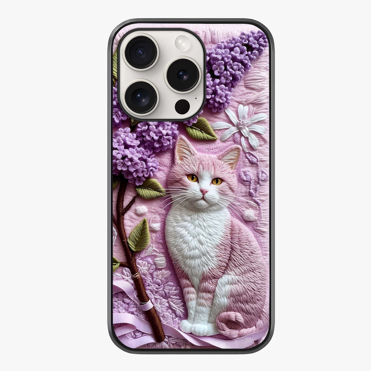 Lavender Cat Whimsy Glass Case showing full back design in clean flat view with glossy glass finish.