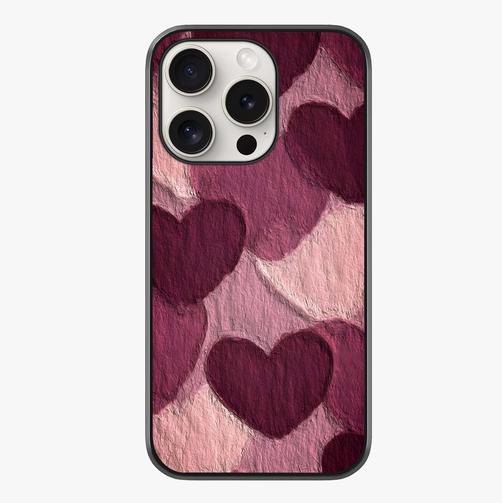 Layered Paper Hearts Glass Case showing full back design in clean flat view with glossy glass finish.