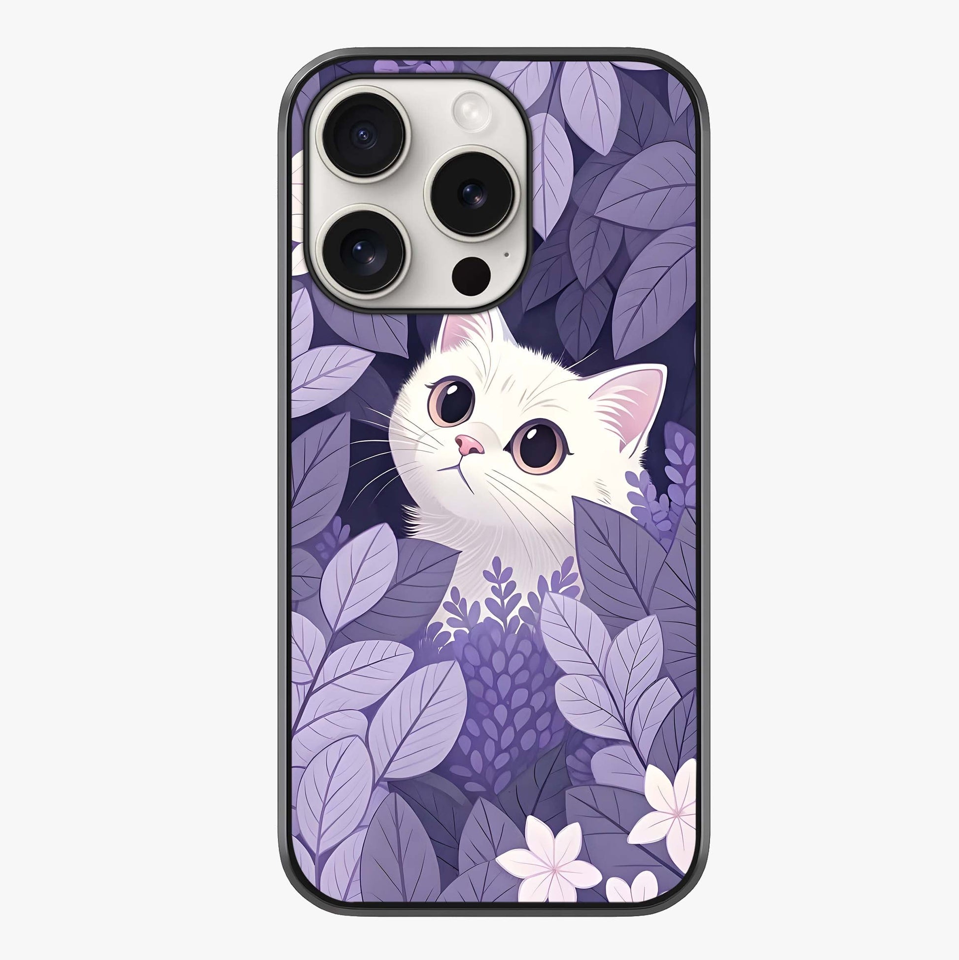 Lilac Hide Peek Cat Glass Case showing full back design in clean flat view with glossy glass finish.