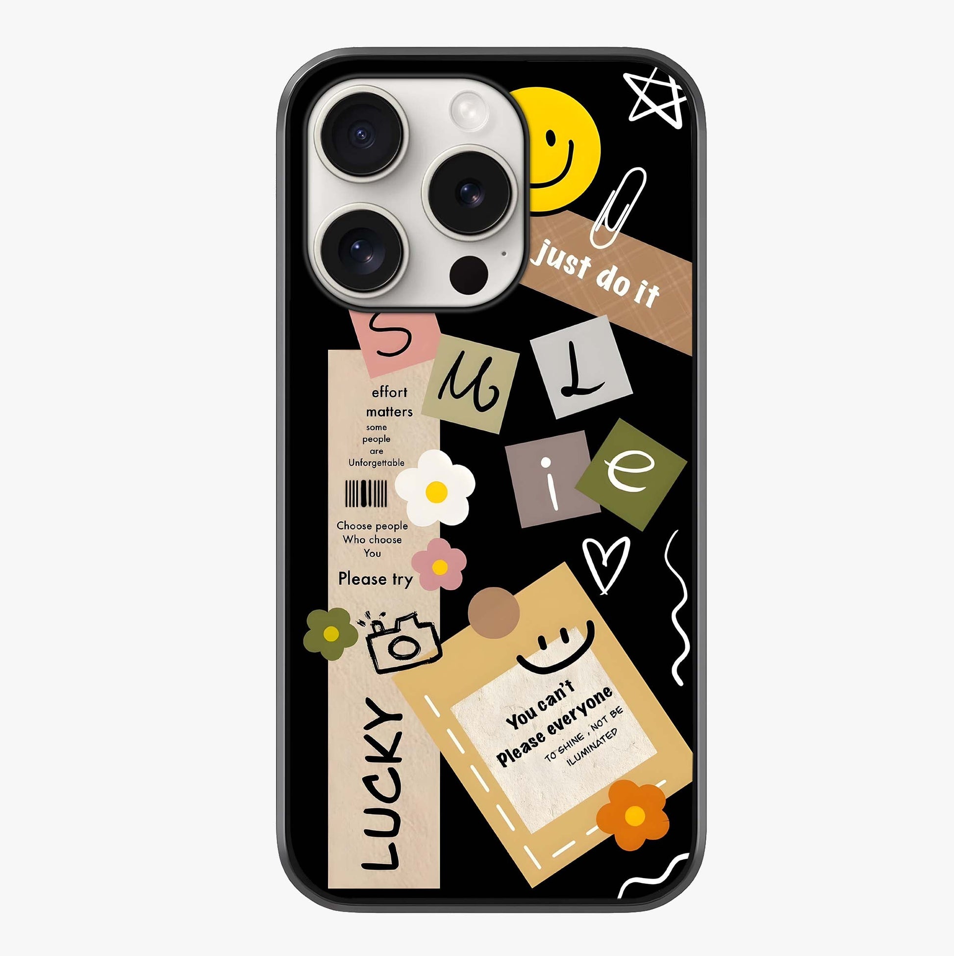 Lucky Aesthetic Collage Glass Case showing full back design in clean flat view with glossy glass finish.