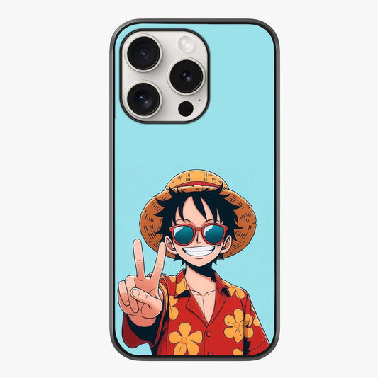 Luffy Summer Anime Vibe Glass Case showing full back design in clean flat view with glossy glass finish.
