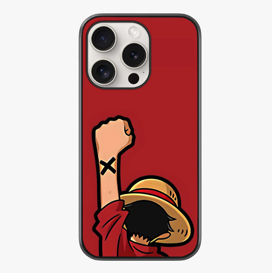 Luffy X Spirit Glass Case showing full back design in clean flat view with glossy glass finish.