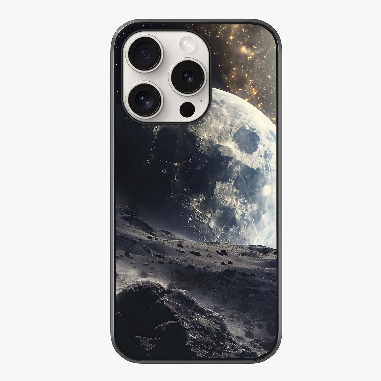 Lunar Horizon Glow Glass Case showing full back design in clean flat view with glossy glass finish.