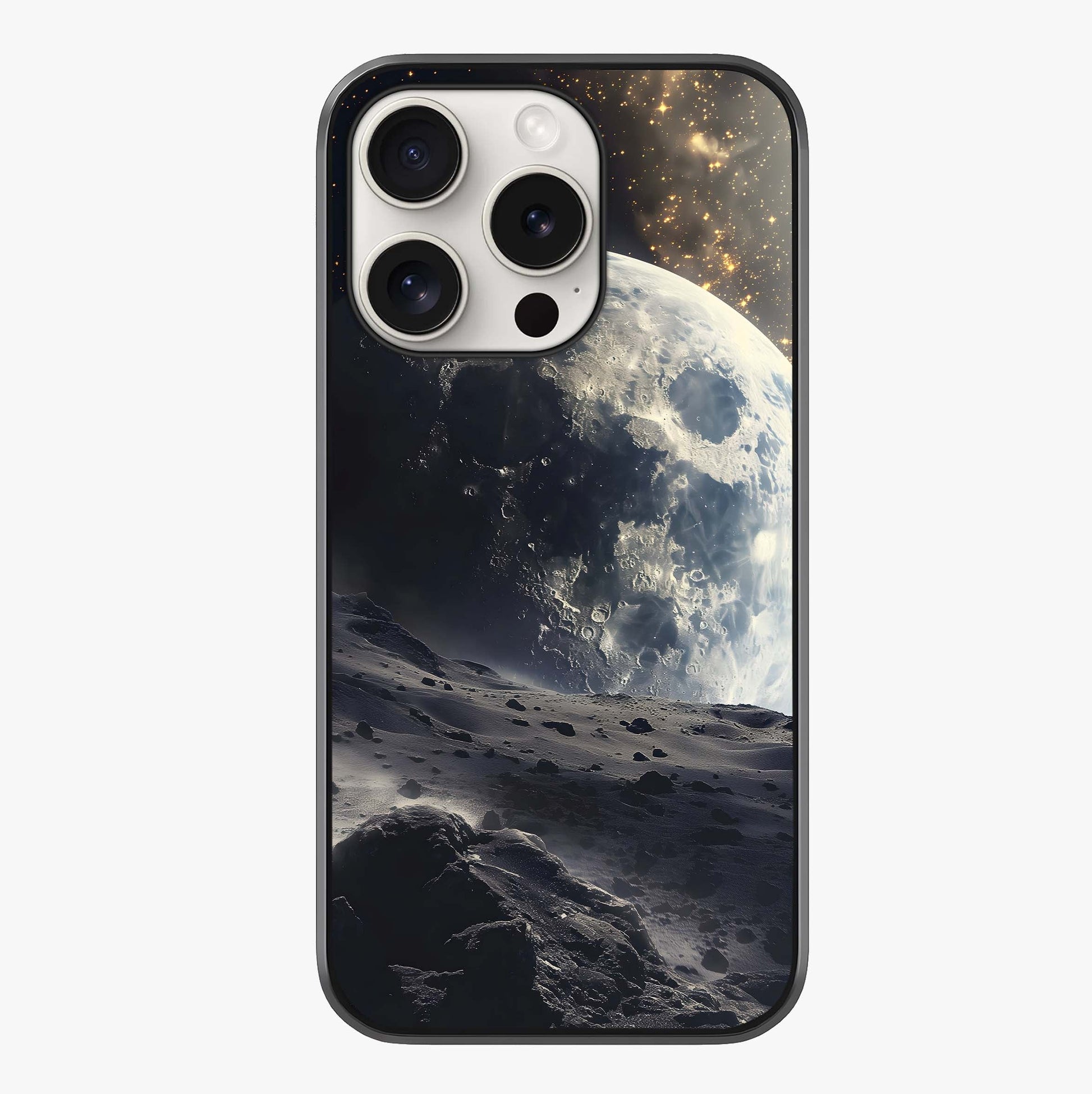 Lunar Horizon Glow Glass Case showing full back design in clean flat view with glossy glass finish.