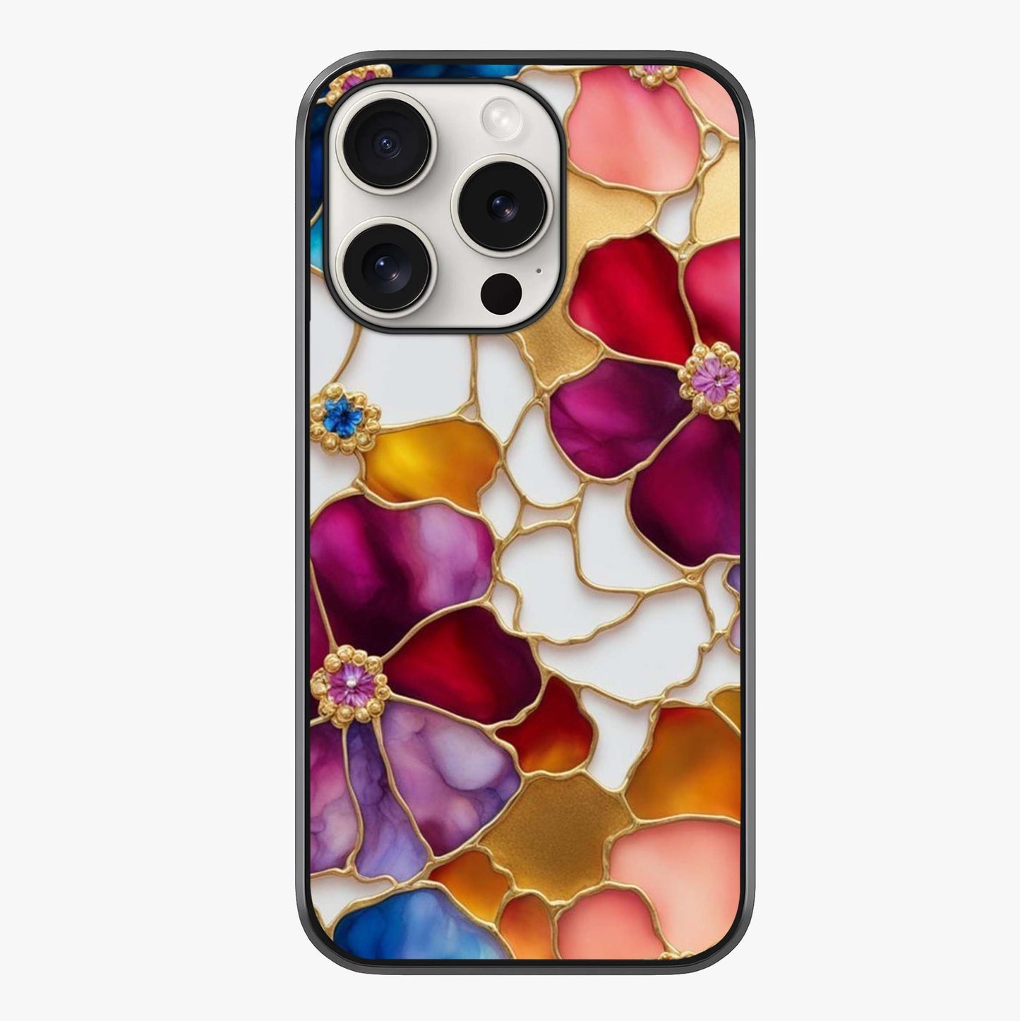 Marble Flower Pattern Glass Case showing full back design in clean flat view with glossy glass finish.