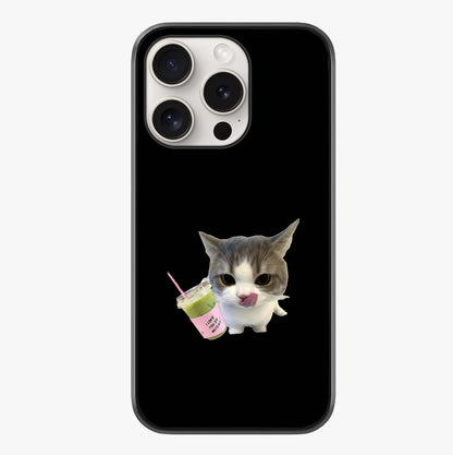 Matcha Cat Style Glass Case showing full back design in clean flat view with glossy glass finish.
