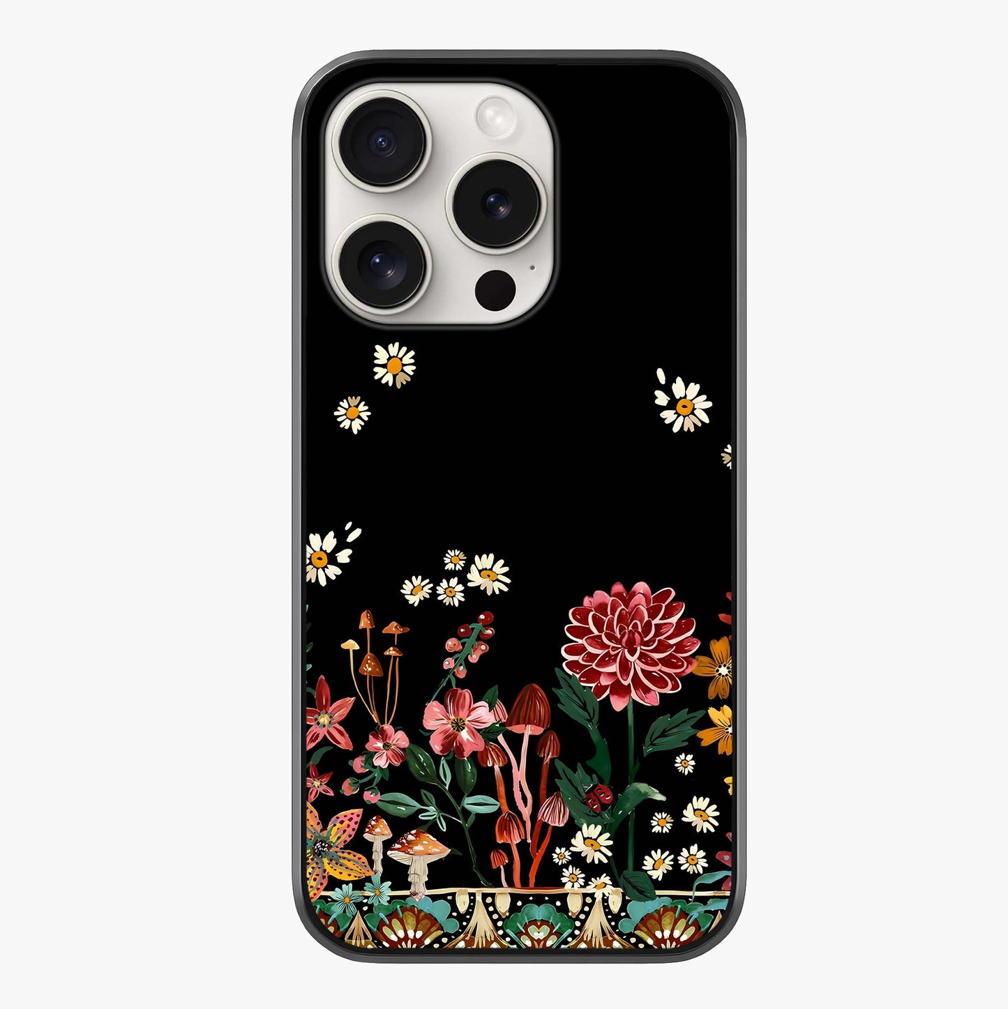 Midnight Bloom Pattern Glass Case showing full back design in clean flat view with glossy glass finish.