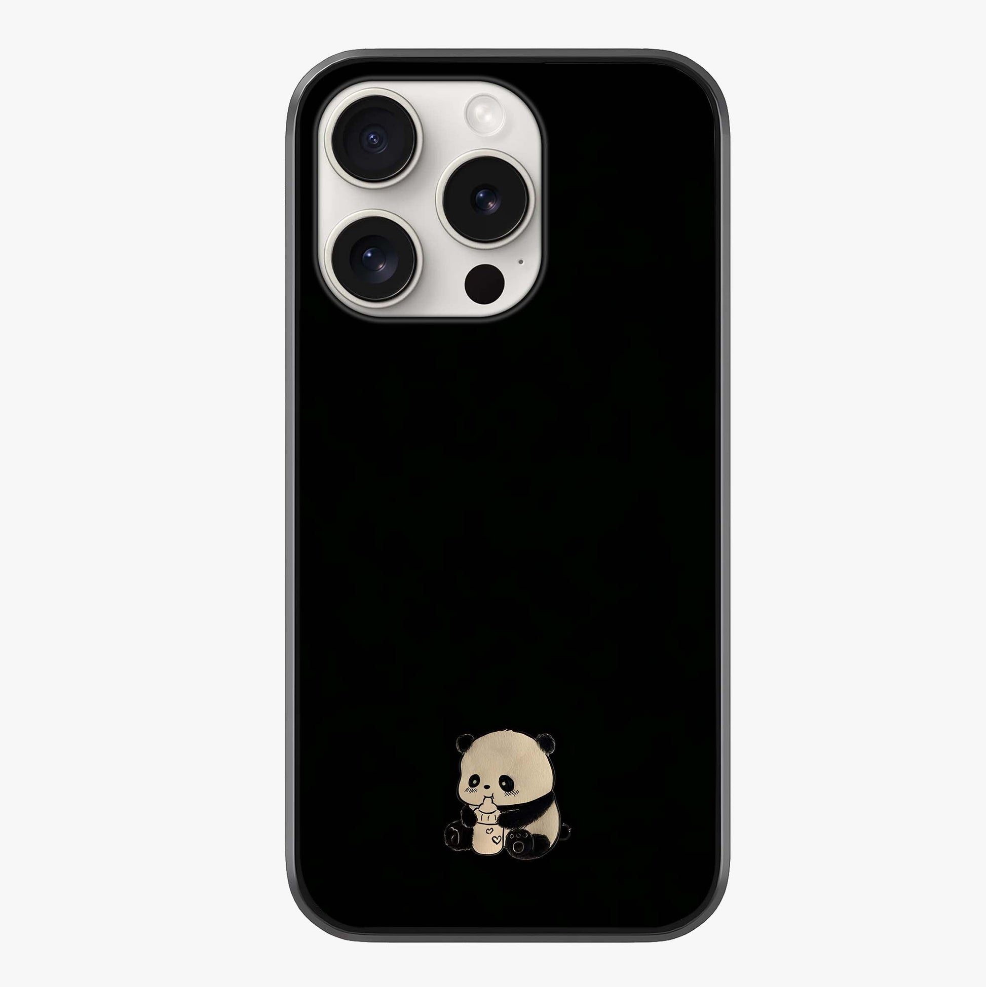 Midnight Panda Love Glass Case showing full back design in clean flat view with glossy glass finish.