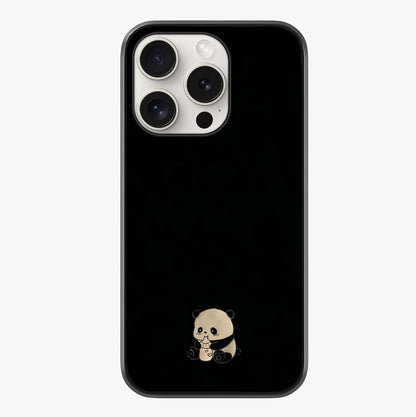 Midnight Panda Love Glass Case showing full back design in clean flat view with glossy glass finish.