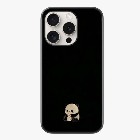 Midnight Panda Love Glass Case showing full back design in clean flat view with glossy glass finish.