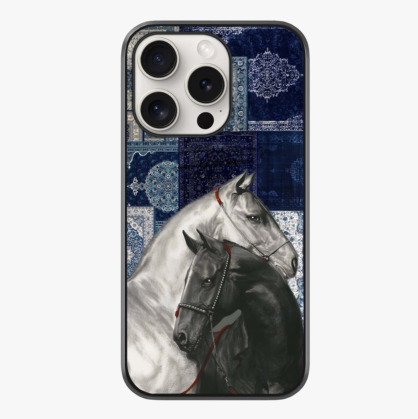 Midnight Stallion Blues Glass Case showing full back design in clean flat view with glossy glass finish.