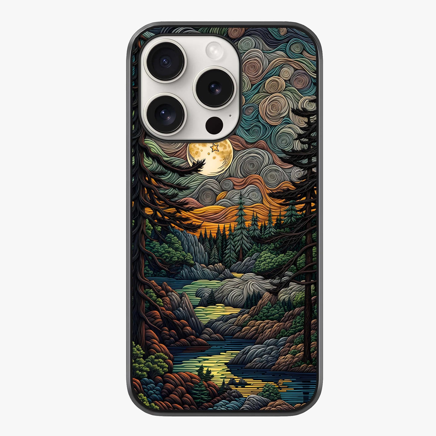 Moonlight Forest Dream Glass Case showing full back design in clean flat view with glossy glass finish.