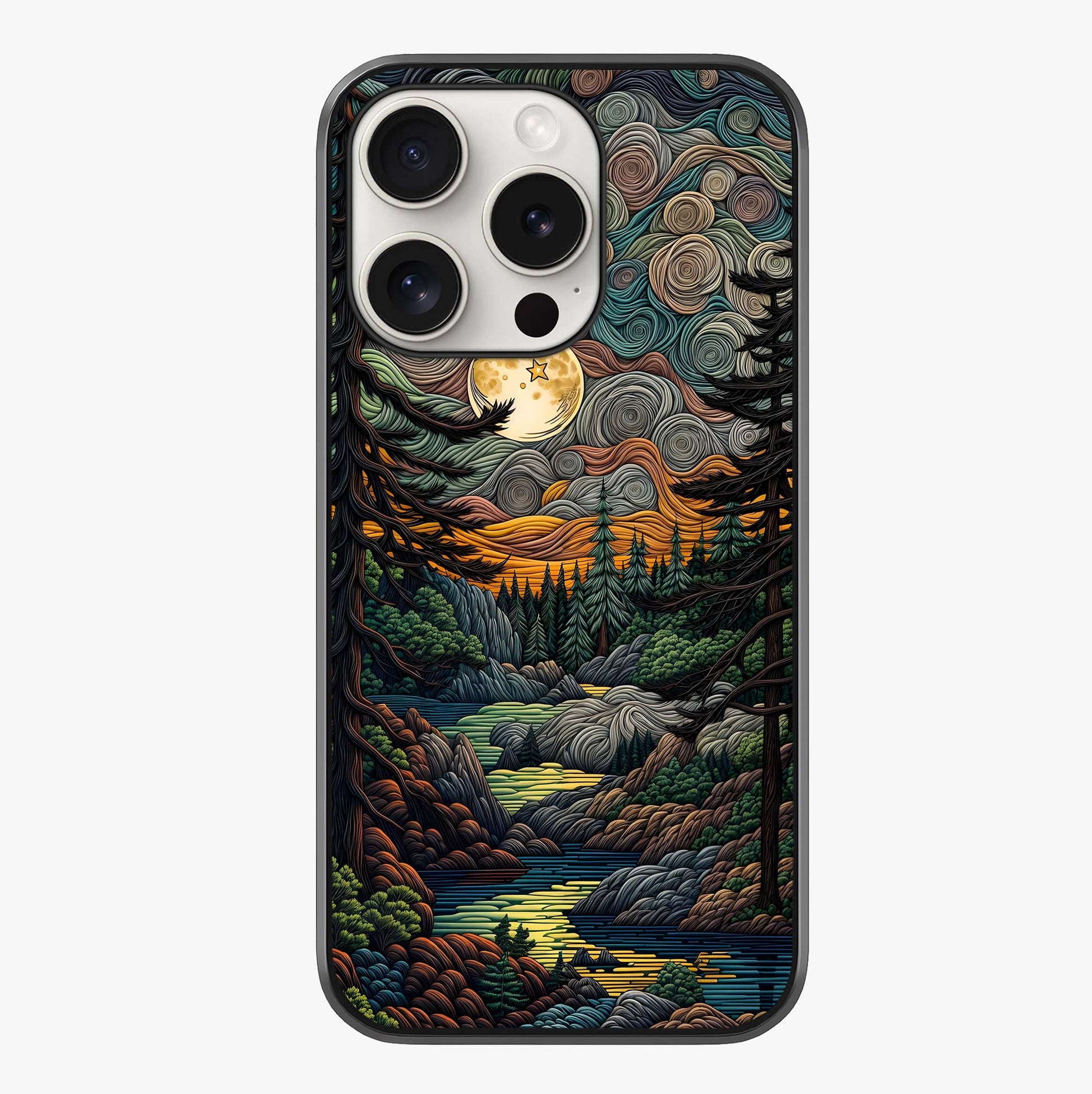 Moonlight Forest Dream Glass Case showing full back design in clean flat view with glossy glass finish.