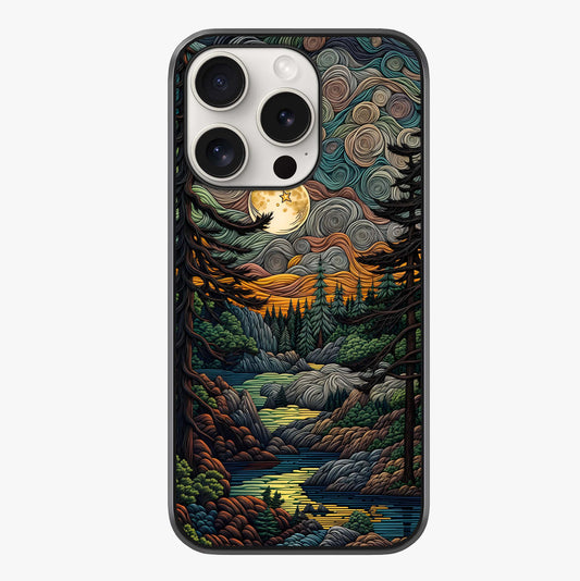 Moonlight Forest Dream Glass Case showing full back design in clean flat view with glossy glass finish.