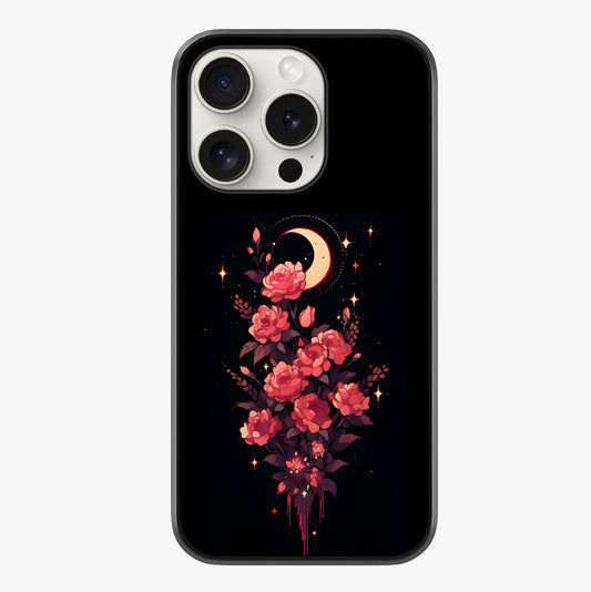 Moonlit Floral Elegance Glass Case showing full back design in clean flat view with glossy glass finish.