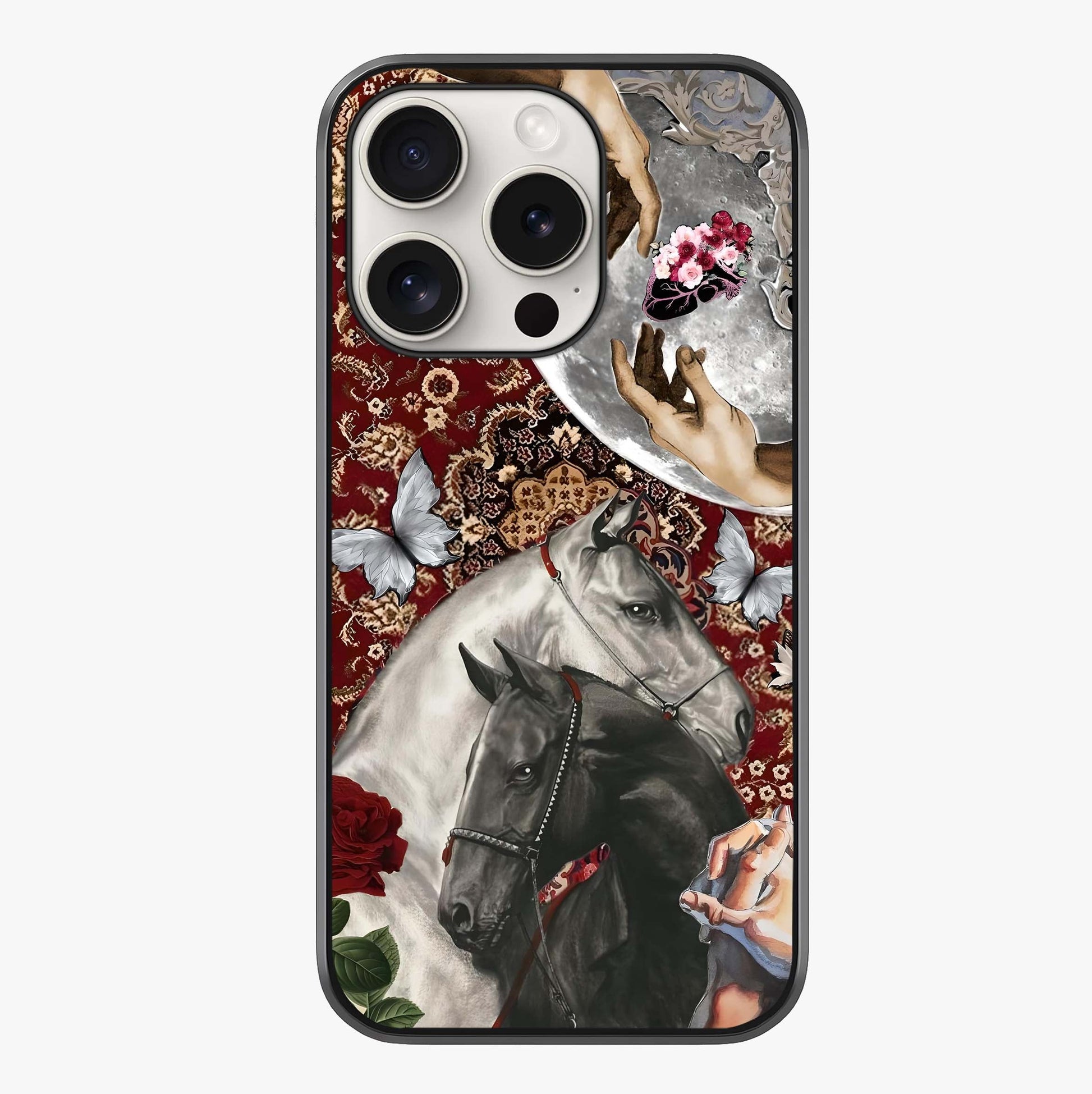 Moonlit Royal Stallion Glass Case showing full back design in clean flat view with glossy glass finish.