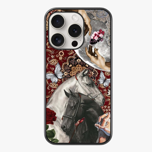 Moonlit Royal Stallion Glass Case showing full back design in clean flat view with glossy glass finish.