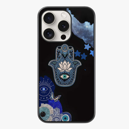 Mystic Hand Aura Glass Case showing full back design in clean flat view with glossy glass finish.