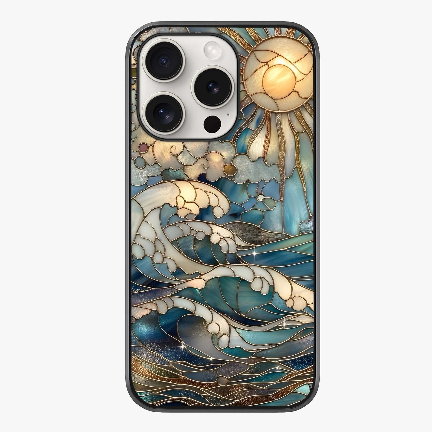 Oceanic Stained Printed Glass Case showing full back design in clean flat view with glossy glass finish.