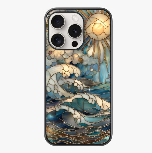 Oceanic Stained Printed Glass Case showing full back design in clean flat view with glossy glass finish.