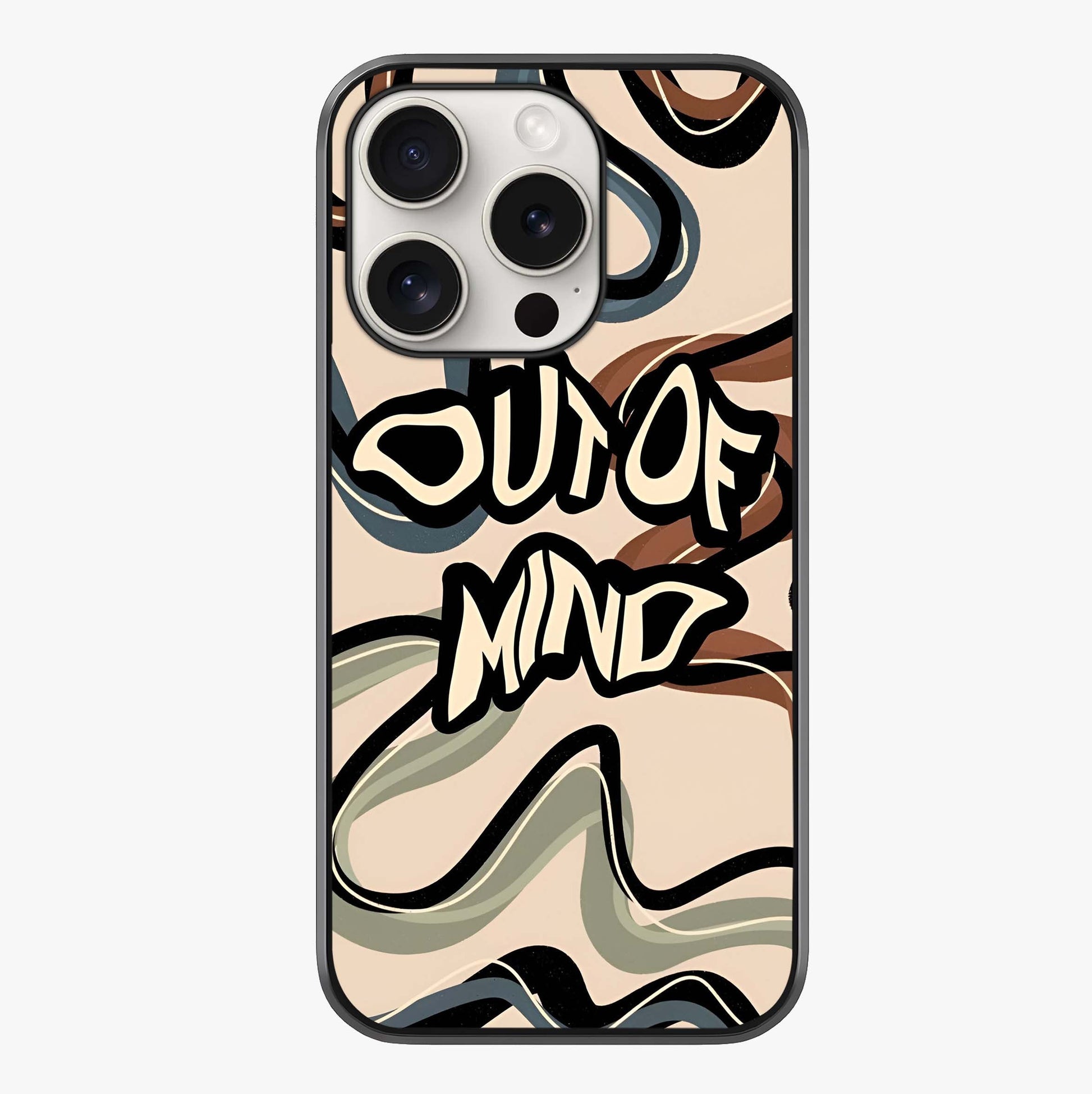 Out Of Mind Glass Case showing full back design in clean flat view with glossy glass finish.