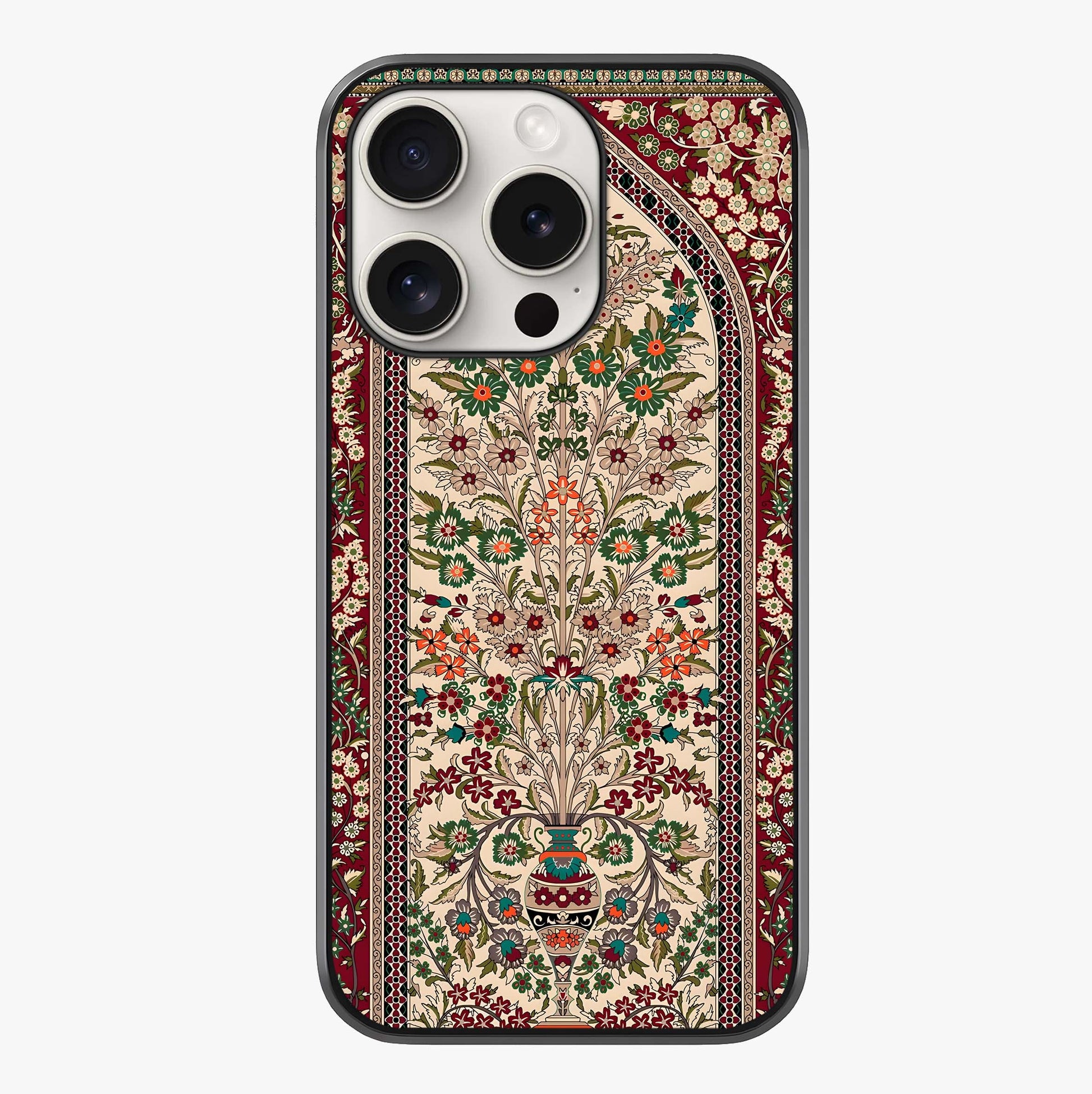 Persian Inspired Glass Case showing full back design in clean flat view with glossy glass finish.