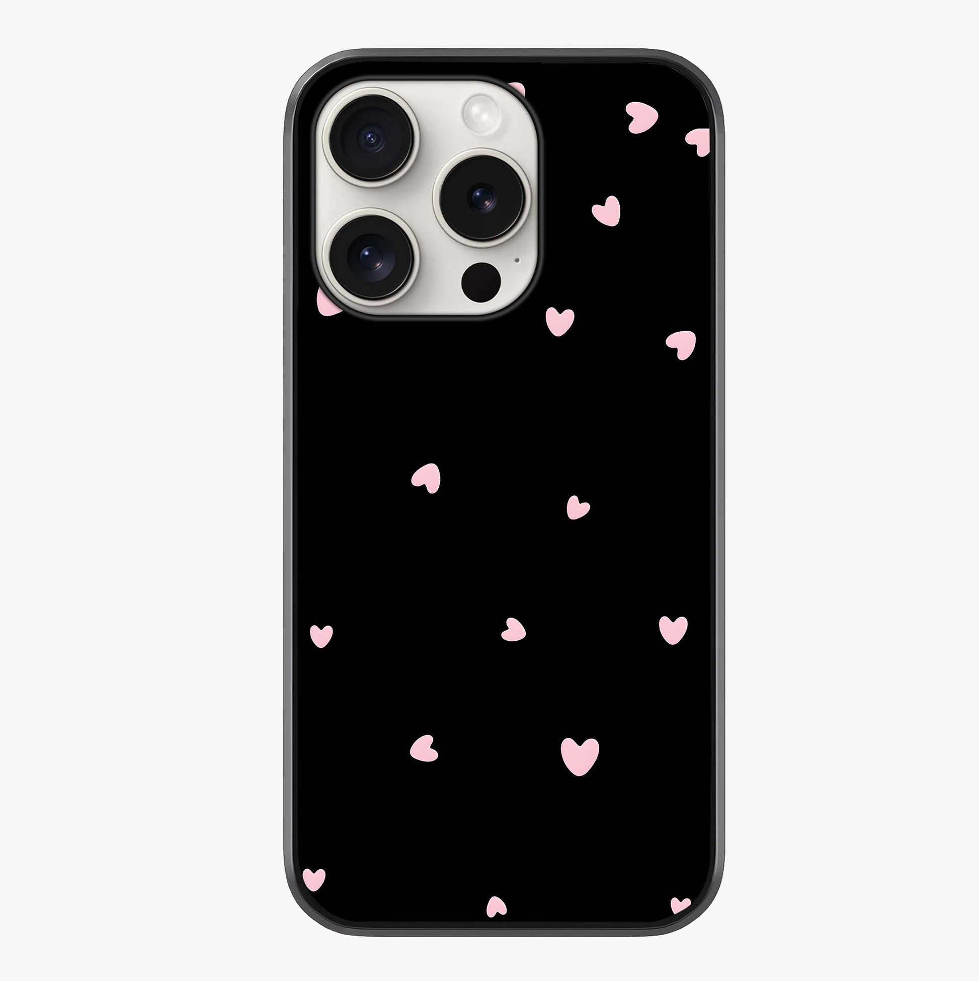 Pink Love Drops Glass Case showing full back design in clean flat view with glossy glass finish.