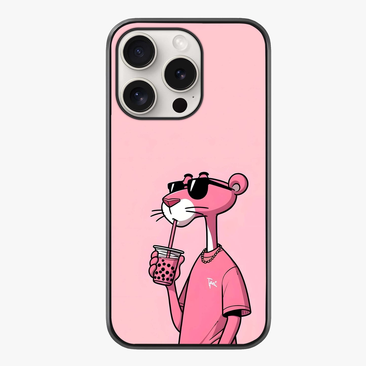 Pink Panther Glass Case showing full back design in clean flat view with glossy glass finish.