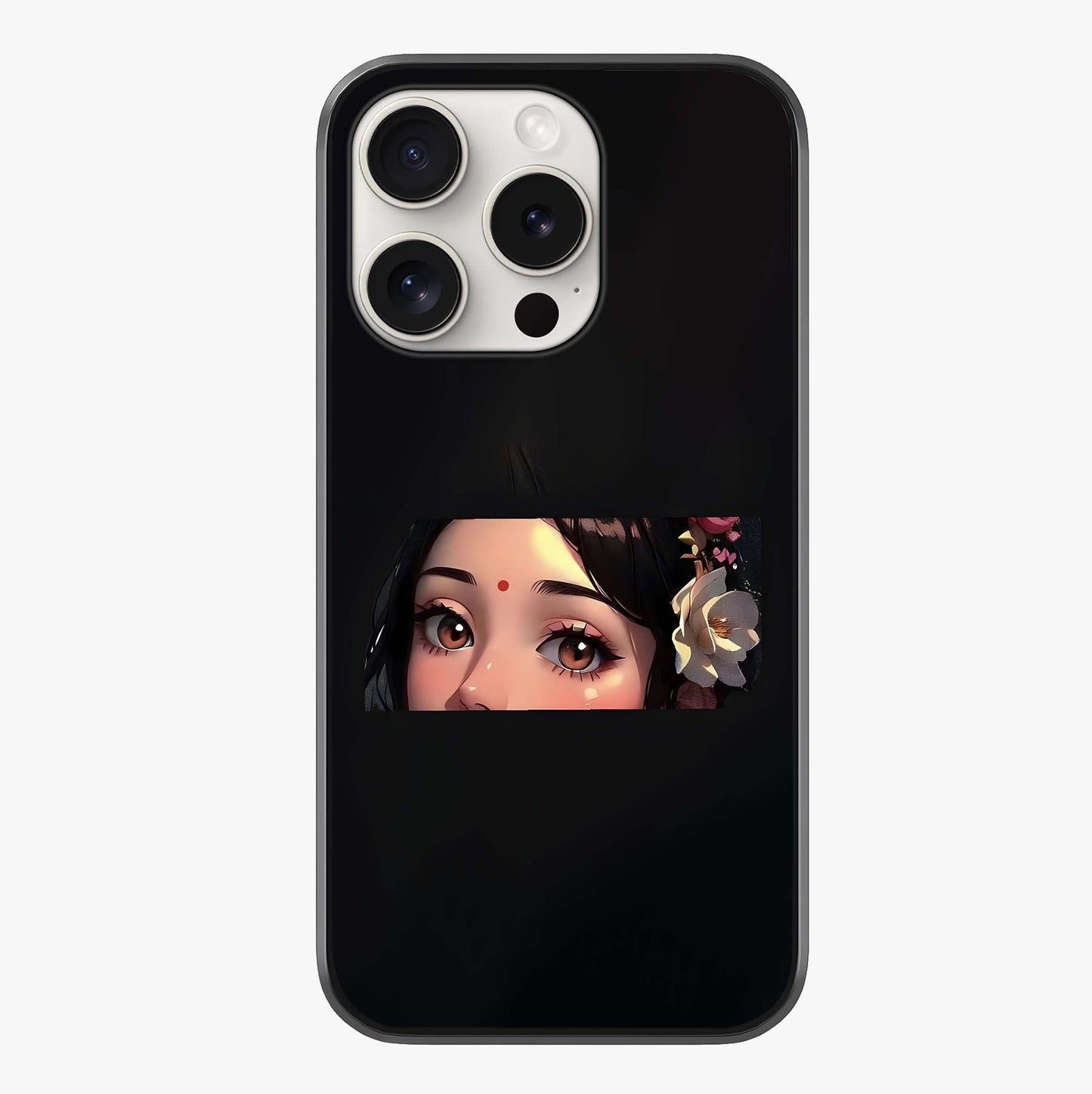 Radha Divine Embrace Glass Case showing full back design in clean flat view with glossy glass finish.