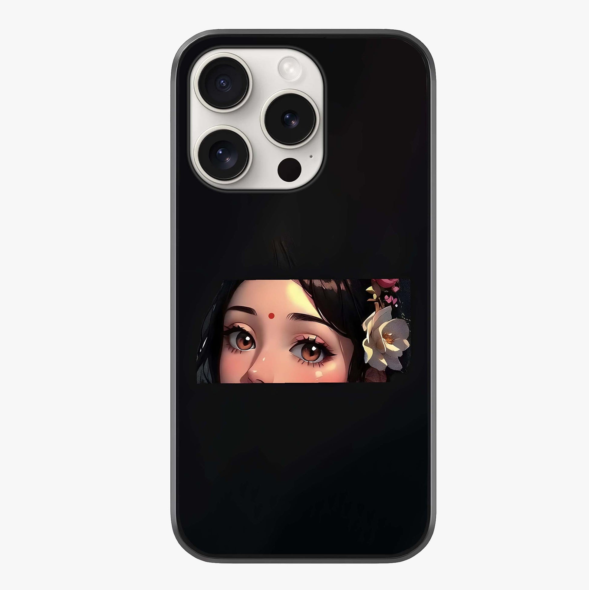 Radha Divine Embrace Glass Case showing full back design in clean flat view with glossy glass finish.