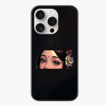 Radha Divine Embrace Glass Case showing full back design in clean flat view with glossy glass finish.